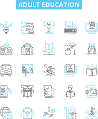 Fototapeta na wymiar Adult education vector line icons set. Adult, Education, Learning, Instruction, Training, Literacy, Courses illustration outline concept symbols and signs