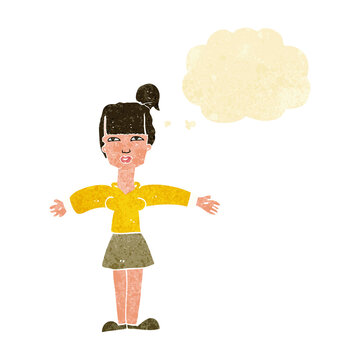 recommend clip art: cartoon woman shrugging shoulders with thought bubble