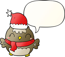 cute christmas owl and speech bubble in smooth gradient style