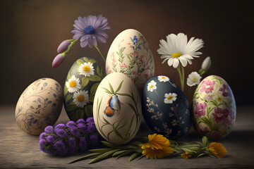 easter eggs and flowers