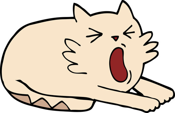 recommend clip art: hand drawn doodle style cartoon yawning cat