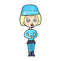 cartoon woman wearing winter hat