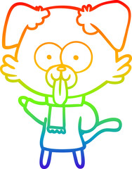 rainbow gradient line drawing cartoon dog in winter clothes