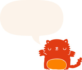 cartoon cat and speech bubble in retro style