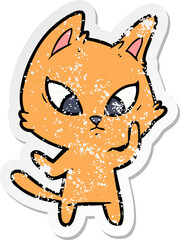 distressed sticker of a confused cartoon cat