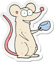 sticker of a cartoon mouse with cup of tea