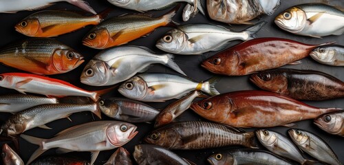 Obraz premium many type of fresh fish on table, Generative Ai