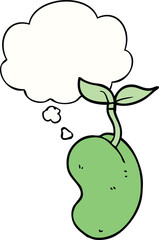 cartoon sprouting seed and thought bubble