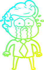cold gradient line drawing cartoon crying man