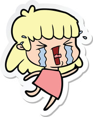 sticker of a cartoon woman in tears
