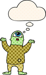 cartoon halloween monster and thought bubble in comic book style