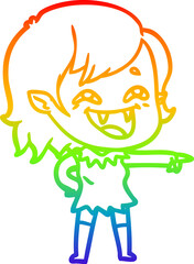 rainbow gradient line drawing cartoon laughing vampire girl