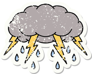 traditional distressed sticker tattoo of a storm cloud