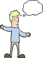 cartoon happy man with thought bubble