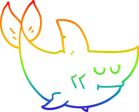 Rainbow Gradient Line Drawing Cartoon Shark