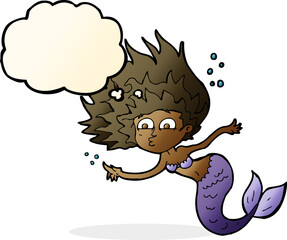 cartoon mermaid with thought bubble