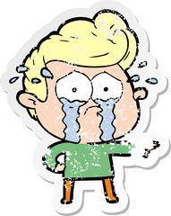 distressed sticker of a cartoon crying man