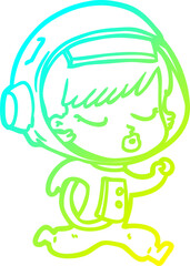 Obraz premium cold gradient line drawing cartoon pretty astronaut girl running