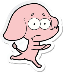 sticker of a cartoon unsure elephant running away