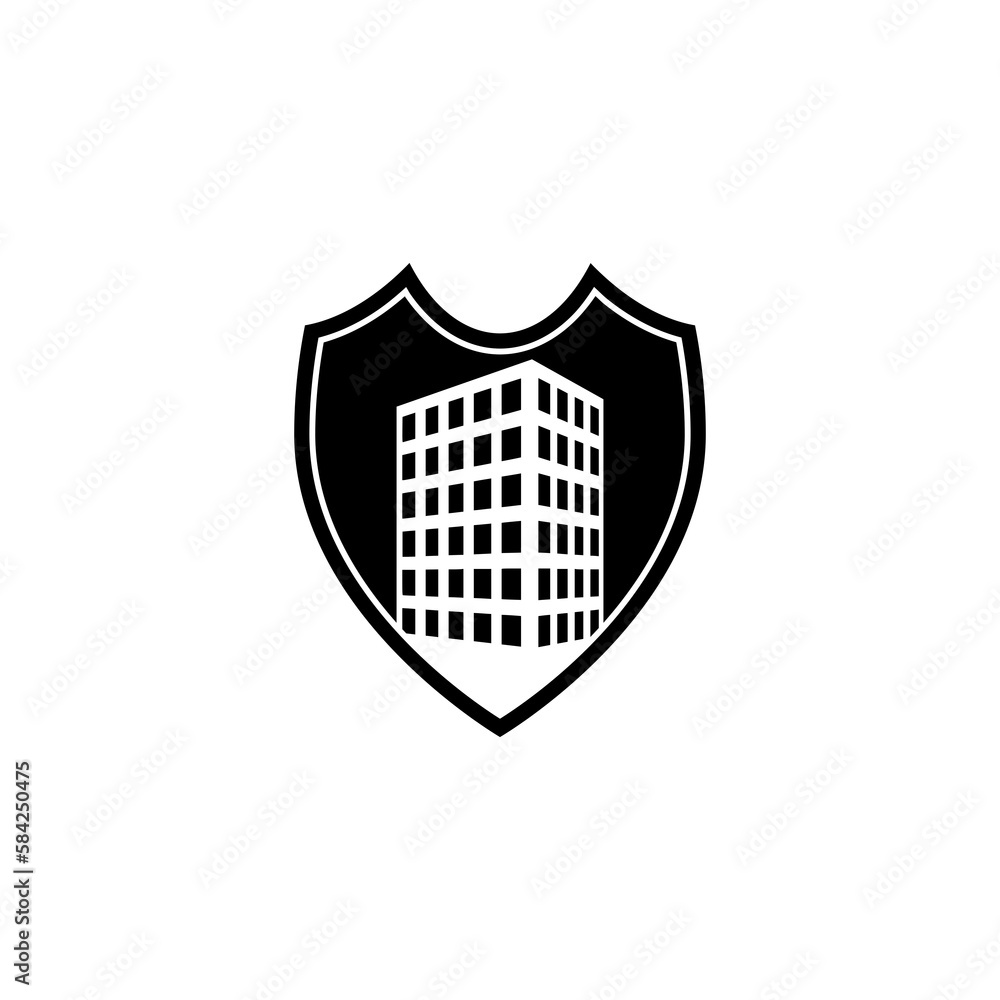 Poster building with shield icon isolated on transparent background