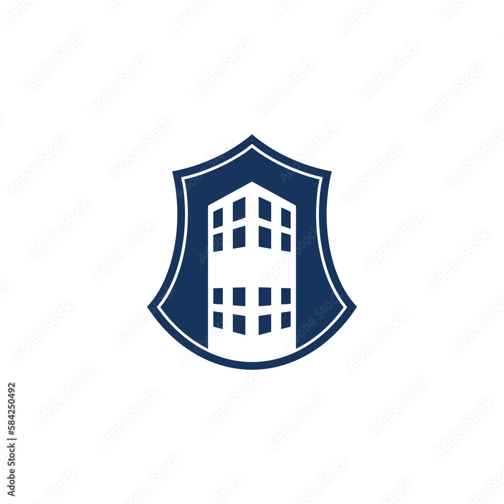 Poster building with shield icon isolated on transparent background