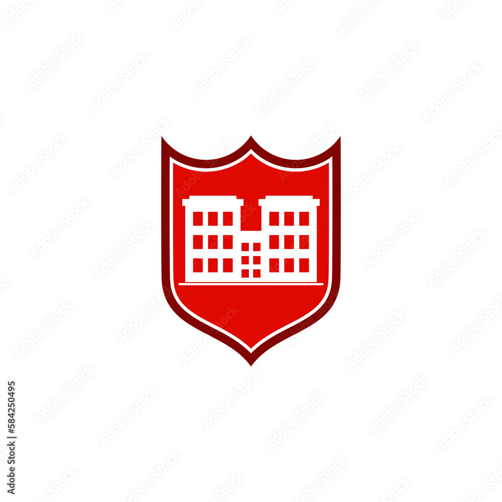 Poster building with shield icon isolated on transparent background
