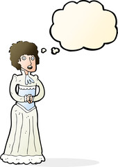 cartoon shocked victorian woman with thought bubble