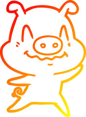 warm gradient line drawing nervous cartoon pig