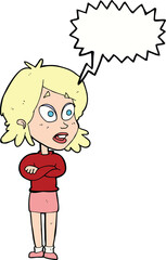 cartoon surprised woman with speech bubble