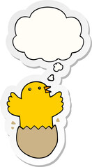 cartoon hatching bird and thought bubble as a printed sticker