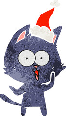funny retro cartoon of a cat wearing santa hat