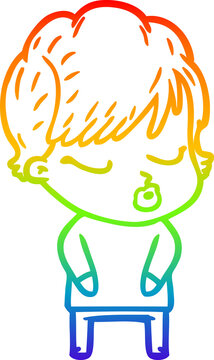 recommend clip art: rainbow gradient line drawing cartoon woman with eyes shut