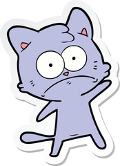 sticker of a cartoon nervous cat