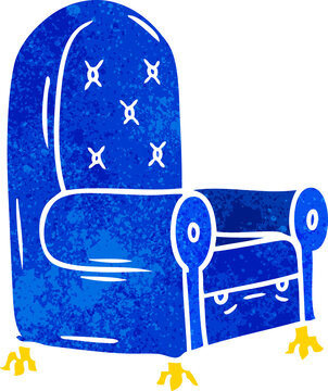 Retro Cartoon Doodle Of A Blue Arm Chair