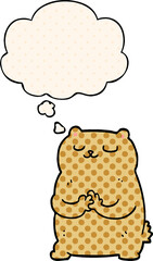 cartoon bear and thought bubble in comic book style
