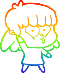 rainbow gradient line drawing cartoon whistling girl