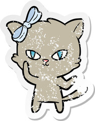 distressed sticker of a cute cartoon cat