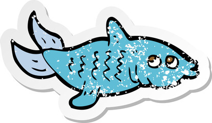 retro distressed sticker of a cartoon fish
