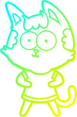 cold gradient line drawing happy cartoon cat