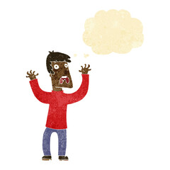 cartoon frightened man with thought bubble