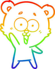 rainbow gradient line drawing waving teddy  bear cartoon