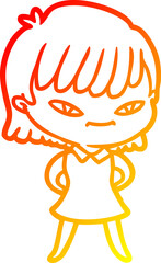 warm gradient line drawing cartoon woman