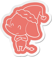 cute cartoon  sticker of a elephant wearing santa hat