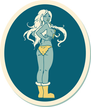 tattoo style sticker of a pinup viking girl
