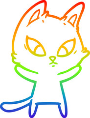 rainbow gradient line drawing confused cartoon cat