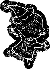 cartoon distressed icon of a woman wearing santa hat