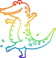 rainbow gradient line drawing cartoon dancing crocodile