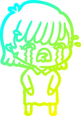 cold gradient line drawing cartoon girl crying