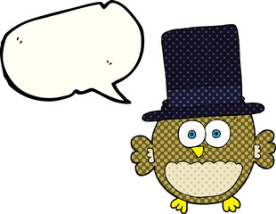comic book speech bubble cartoon owl in top hat