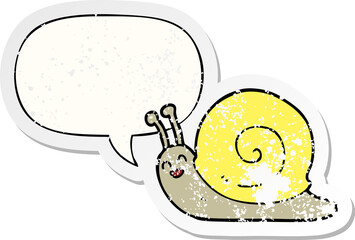 cartoon snail and speech bubble distressed sticker
